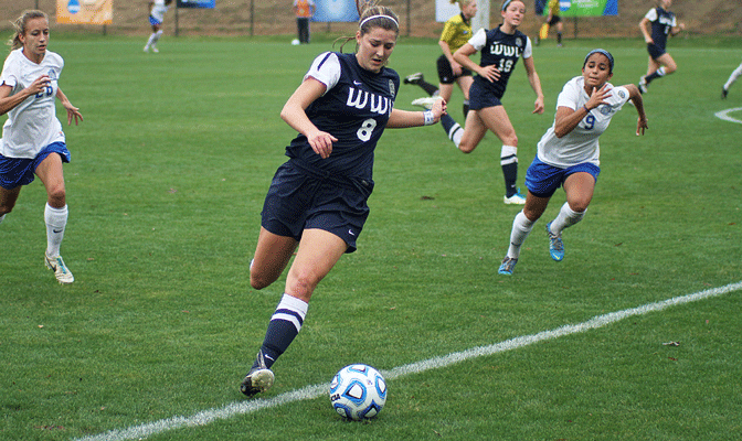 WWU senior Kristin Maris (8) wrapped up her collegiate career with a pair of All-America awards, after finishing ninth in Viking history in goals scored with 28.